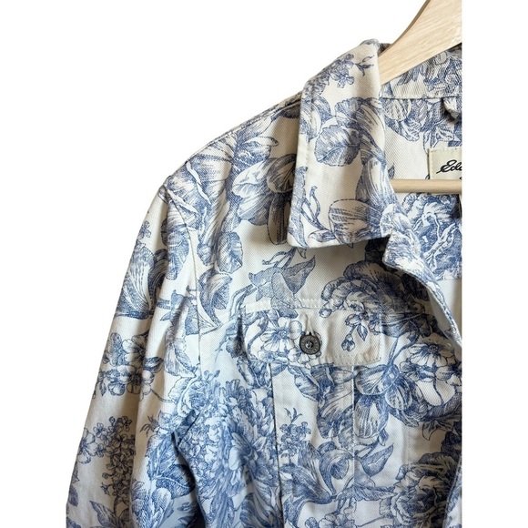 EDDIE Bauer Vintage 90s Wedgewood Floral Rigid Denim Jacket Large - Picture 10 of 10